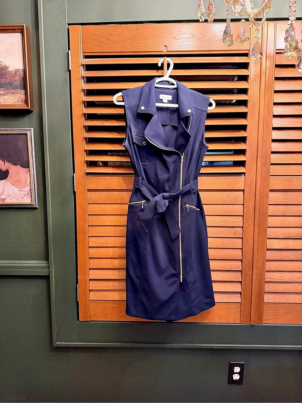 Calvin Klein Moto Belted Sleeveless Sheath Dress Blue